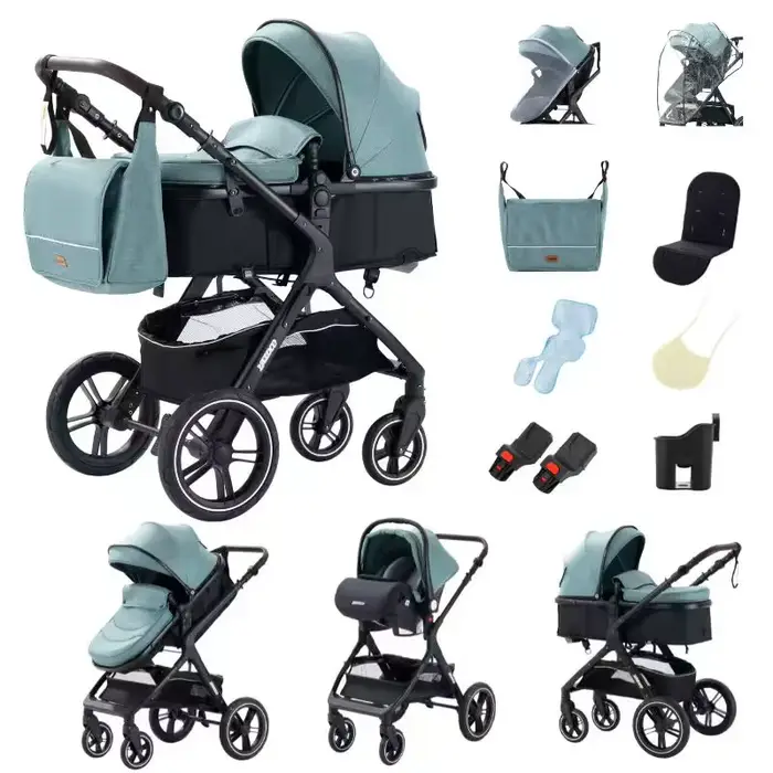 Poussette multifonction 3 en 1 pour bébé avec landau pliable compact, poussette légère, siège auto e