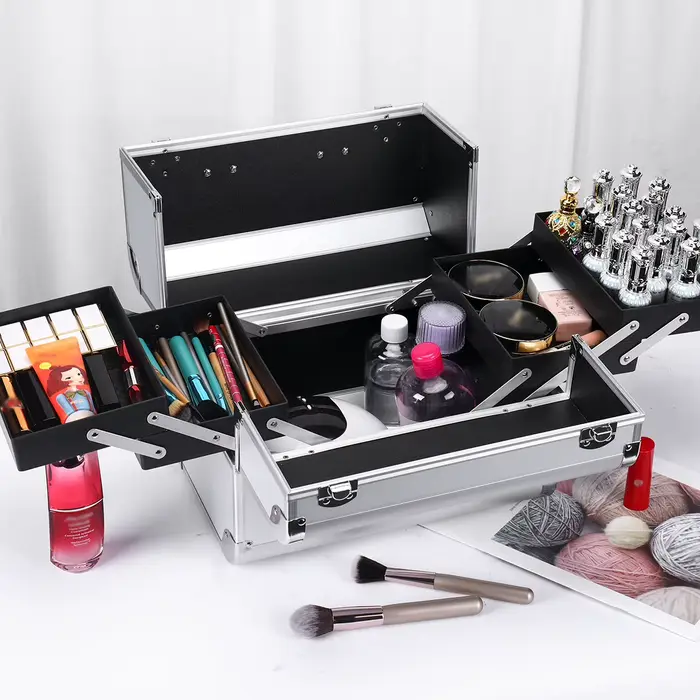 Mallette de maquillage en alliage d'aluminium, boîte à outils de pédicure avec poignée, boîte à cosm
