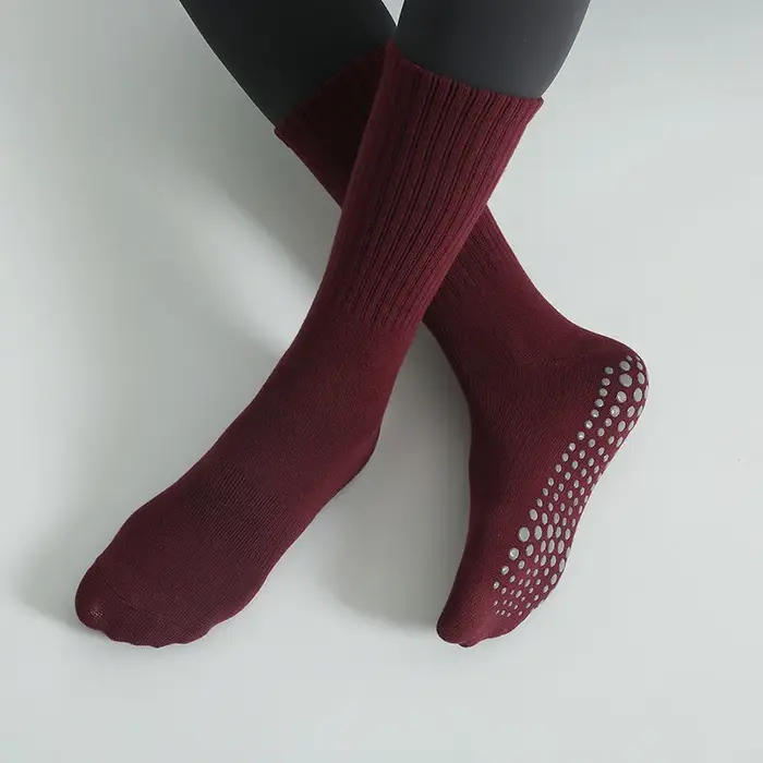 Chaussettes de yoga professionnelles pour femmes - Coton mi-tube antidérapant silicone fitness pilates