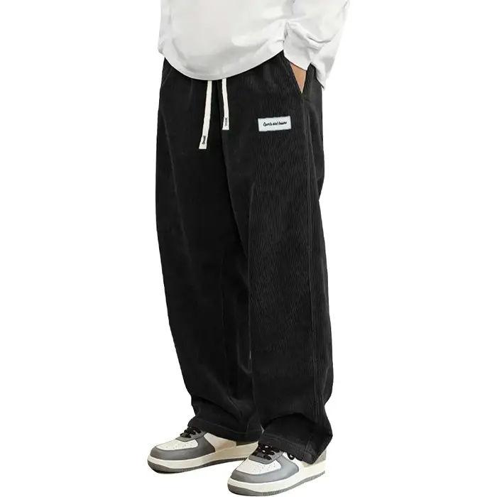 Pantalon décontracté en velours côtelé pour homme, coupe ample, droit, survêtement, taille élastique