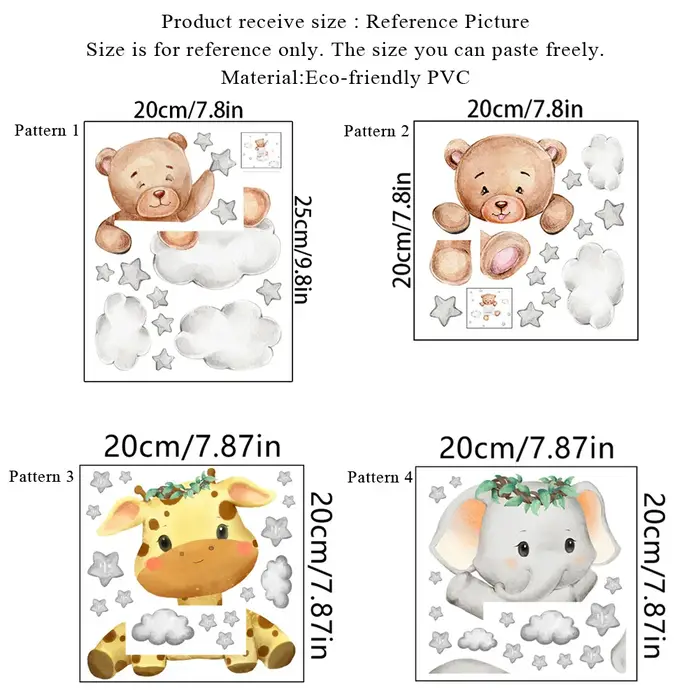 Autocollant de commutateur étoile girafe ours éléphant, mignon, décoration de chambre d'enfant et de