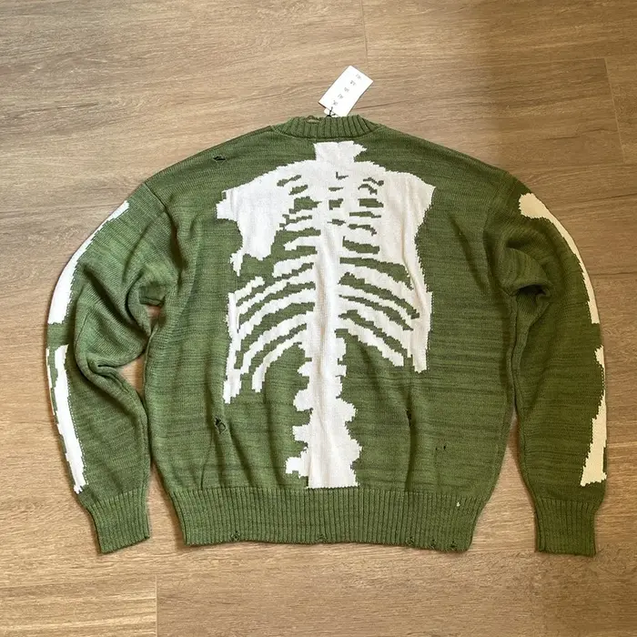Japon KAPITAL derrière les os trou de squelette vert rétro pull en tricot pull ample pull à manches 
