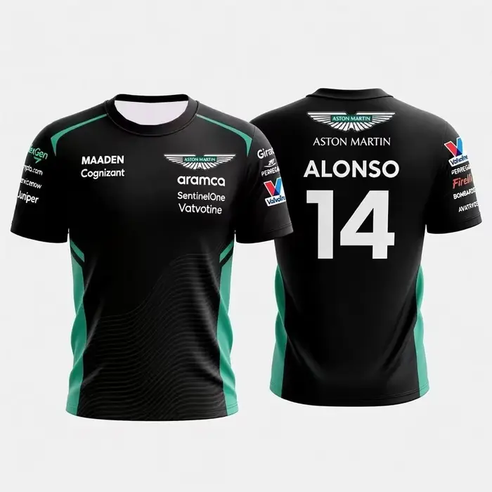 T-shirt à manches courtes Fernando Alonso 14 2026, tenue de course Aston Martin classique, séchage r