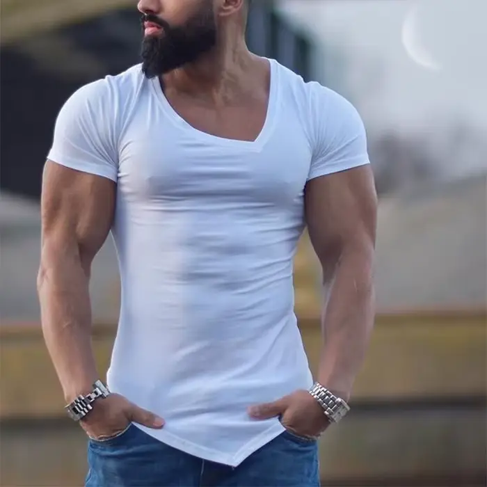T-shirt musculation col en V - Coupe ajustée pour fitness et entraînement musculaire homme