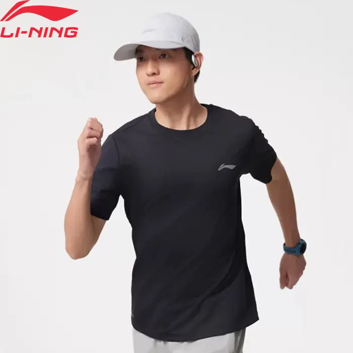 Li-Ning T-shirt de sport pour hommes AT AIR, coupe régulière, en polyester respirant, avec doublure 