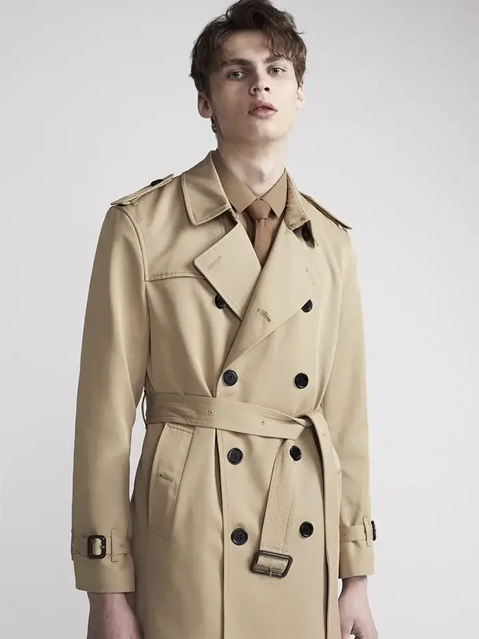 Mauroicardi printemps automne Long Chic kaki Trench manteau hommes ceinture Double boutonnage élégan