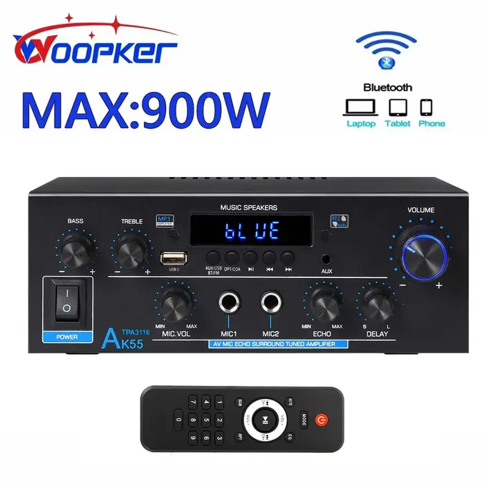Woopker amplificateur Audio professionnel AK55 HiFi Bluetooth 5.1 puissance maximale 900W prend en c
