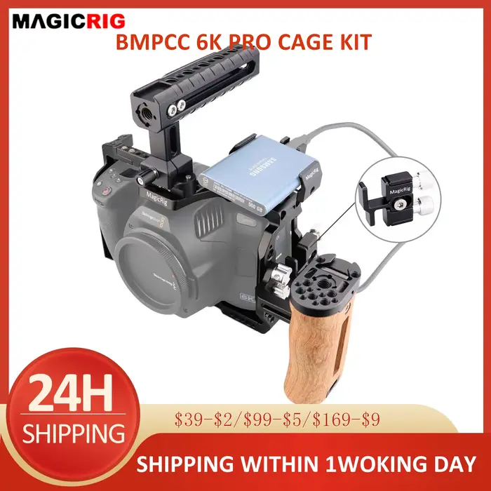Kit de cage MAGICRIG pour BlackMagic BMPCC 6K Pro, avec poignée supérieure NATO, rail NATO, poignée 