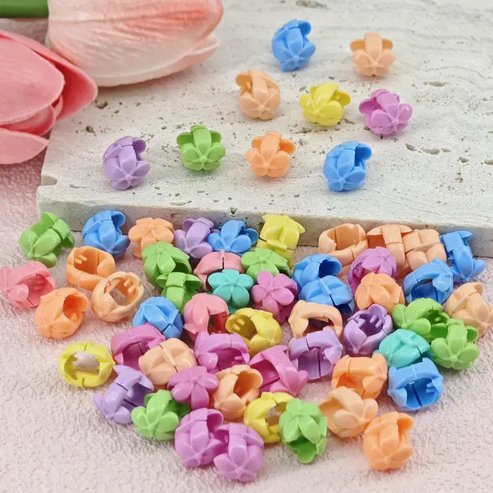 60 pièces tresses de cheveux perles chapeaux mignon bonbons couleurs plastique été pinces à cheveux 