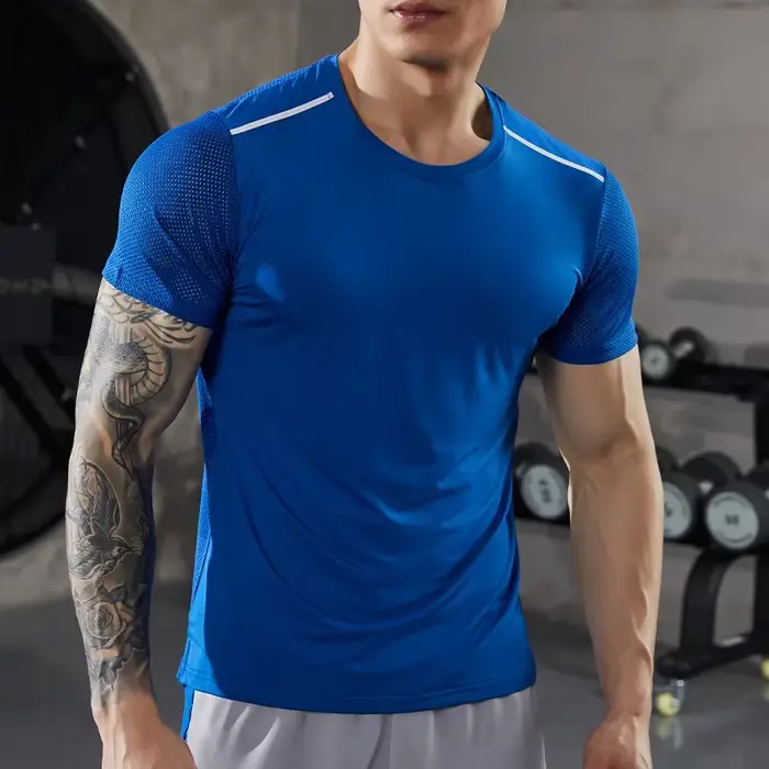 T-Shirt de Fitness à Manches Courtes pour Homme, Haut Respirant Slim Fit, Basket-ball, Football, Cou