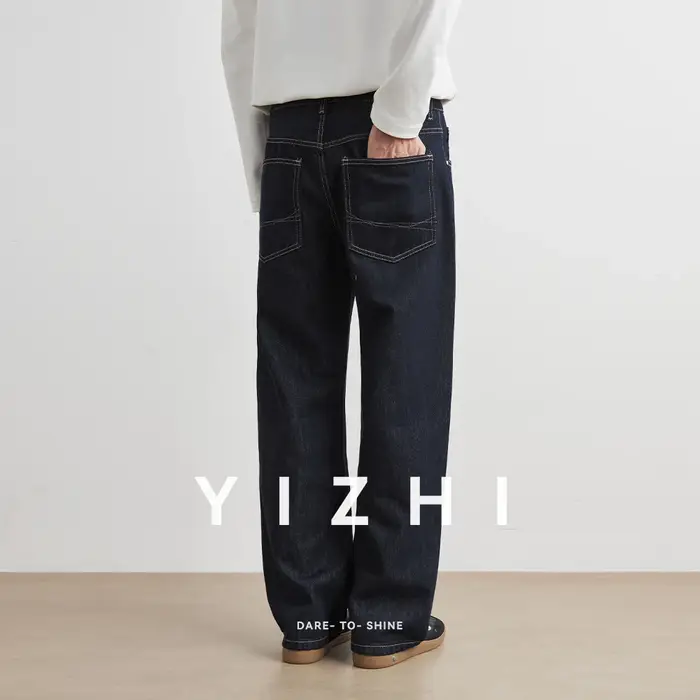 Hommes classique jambe droite Jeans décontractés homme marque jambe large bleu Denim pantalon Simple