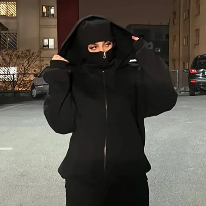 Cagoule à capuche zippée pour homme, sweat-shirt chaud et décontracté, Y2K, avec masque facial à cap