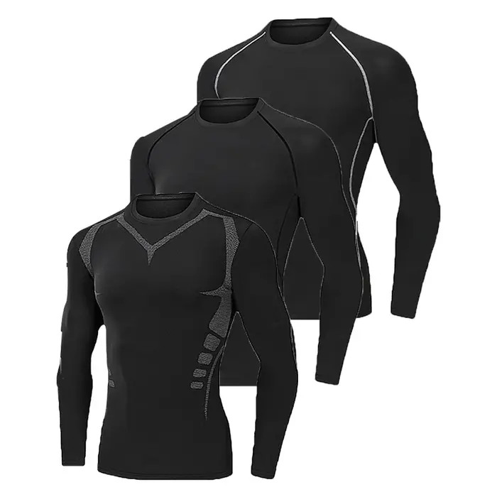 Haut de sport moulant à manches longues pour homme, fin, à séchage rapide, très élastique, adapté au