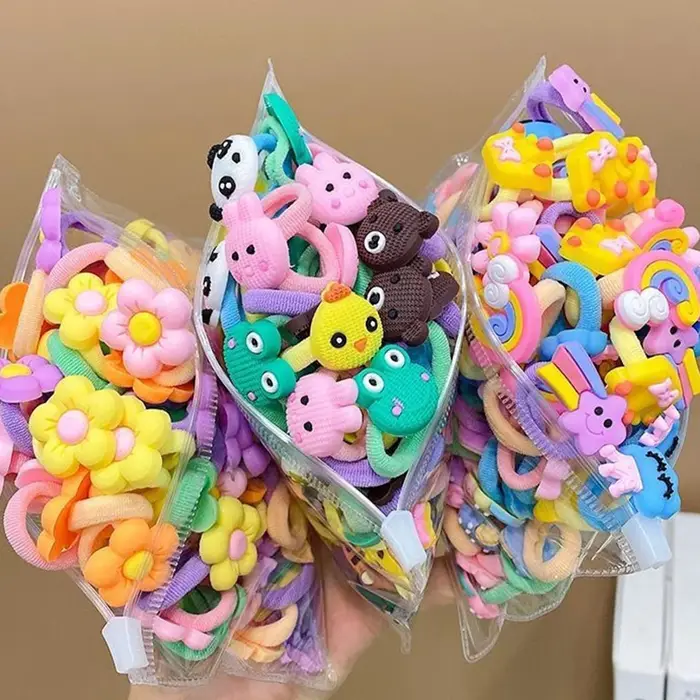 Bandes de cheveux élastiques en caoutchouc avec dessins animés mignons pour filles attaches de cheveux douces pour les enfants occasions spéciales et tous les jours