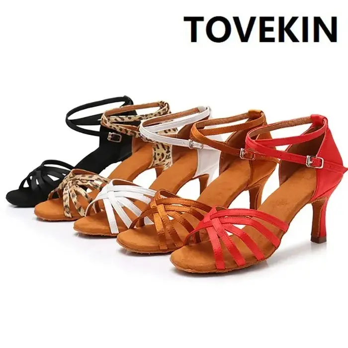 TOVEKIN-Chaussures de danse latine en satin pour femmes, talon à nœud professionnel, salsa, tango, s
