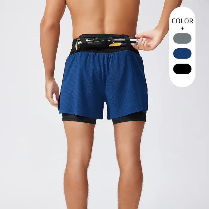 Short sport 2 en 1 homme marathon fitness multi-poches - Double pont basket course
