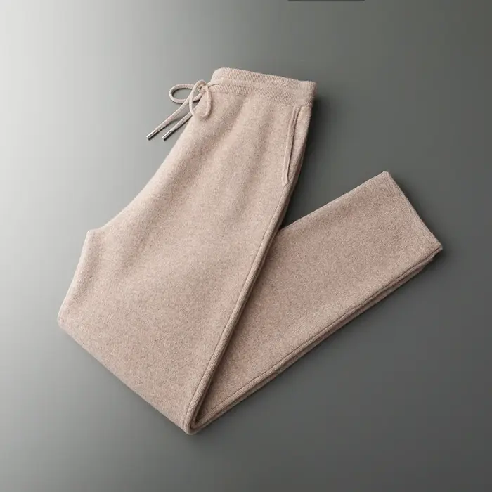 Pantalon épais taille haute pour hommes, petit pied, 100% laine mérinos tricotée, décontracté, mode,