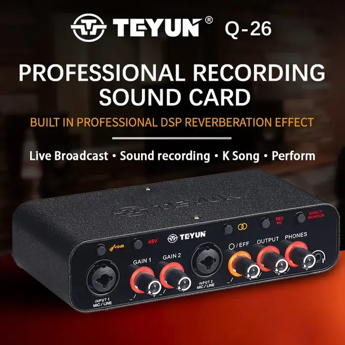 TEYUN Q26 2 canaux Interface Audio portable professionnelle console de carte son mini mélangeur USB 