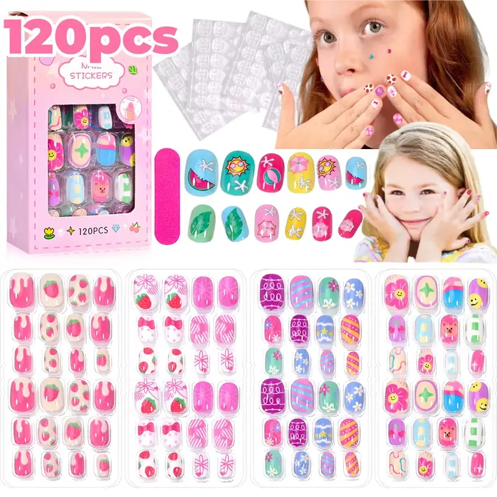 120 pièces enfants presse sur ongles enfants dessin animé acrylique faux ongles conseils Kawaii fill
