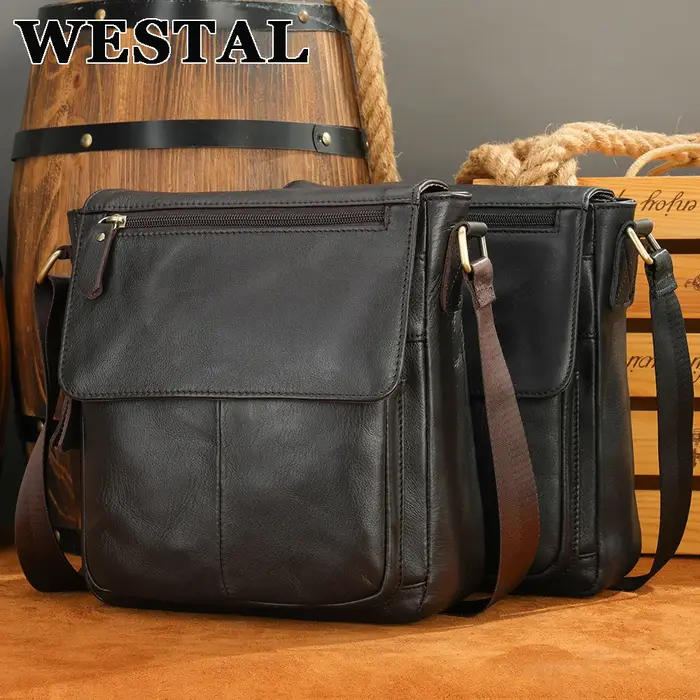 WESTAL sacs pour hommes en cuir véritable sac de messager bandoulière sacs à bandoulière pour homme 