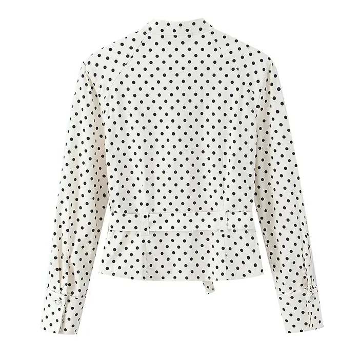 YENKYE Printemps 2026 – Veste chemise ajustée à pois pour femme, manches longues avec ceinture et po