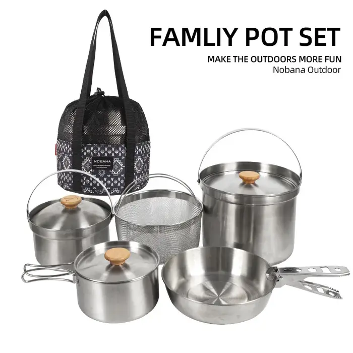 NOBANA plus récent ensemble de casseroles en acier inoxydable en plein air Camping famille Pot ensem