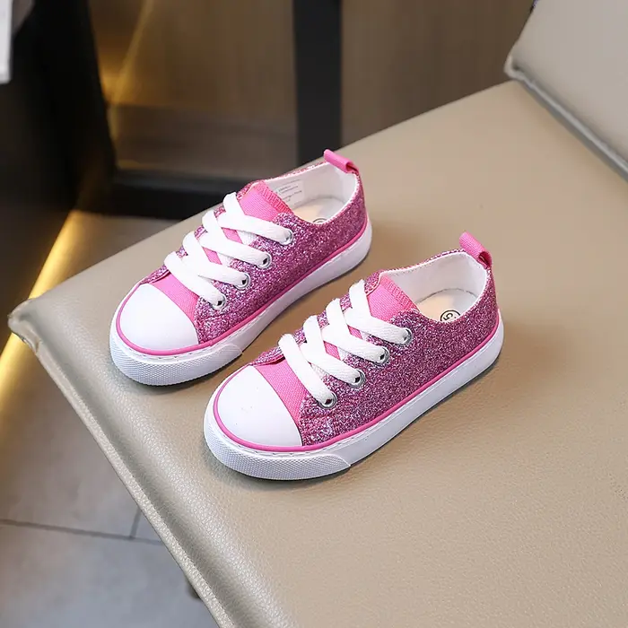 COMFY KIDS – chaussures basses en toile pour filles, Style princesse à paillettes roses, tissu respi