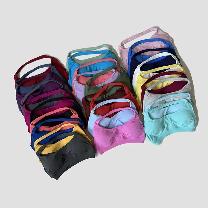 Soutien-gorge de sport sans couture pour femmes, bretelles au cou, dos nu, rembourré, haut de Yoga, 