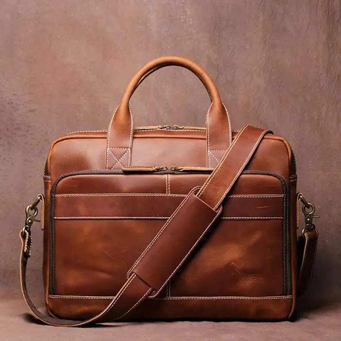 LEATHFOCUS – porte-documents en cuir véritable pour homme, sacoche Vintage pour ordinateur portable 