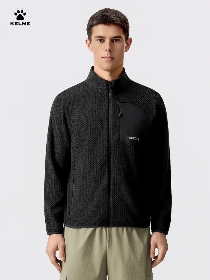 Veste de sport en polaire Kelme, cardigan d'hiver, veste tricotée à col montant, coupe-vent et chaud