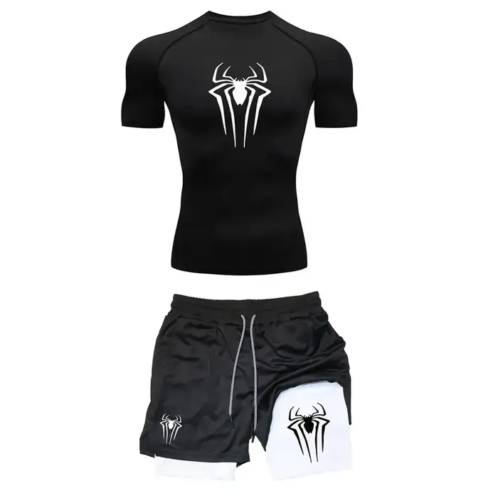 Ensemble compression entraînement homme Y2K - T-shirt gym, short course respirant, rash guard