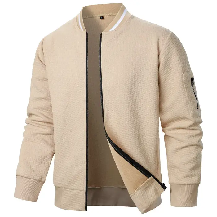 Sweat-shirt à col montant zippé pour hommes, vestes de baseball PVD, cardigan jacquard décontracté, 