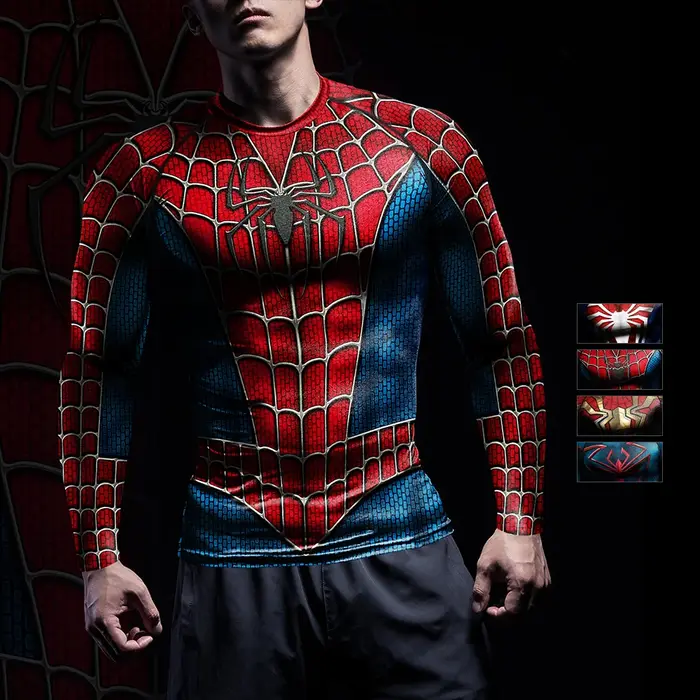 Chemises compression hommes NADANBAO protection éruptions cutanées cosplay super-héros motif araignée