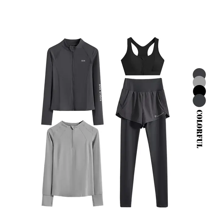 Ensemble yoga femme 4 pièces soutien-gorge leggings veste fitness entraînement DRUR