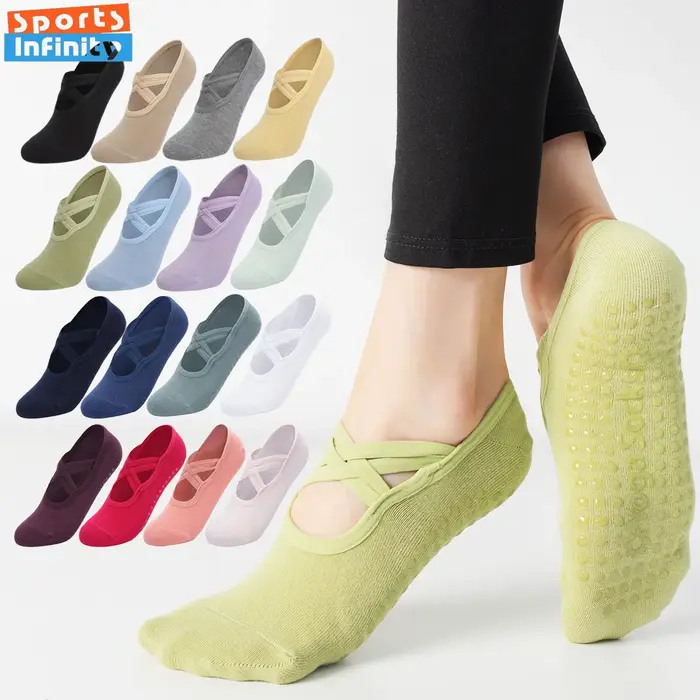 Chaussettes yoga femmes bretelles croisées dos nu - Antidérapantes professionnelles Pilates et ballet