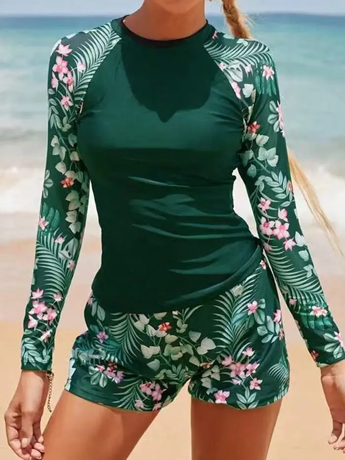 Maillot de bain de surf à manches longues 2026, imprimé, deux pièces, pour femme, vêtements de plong