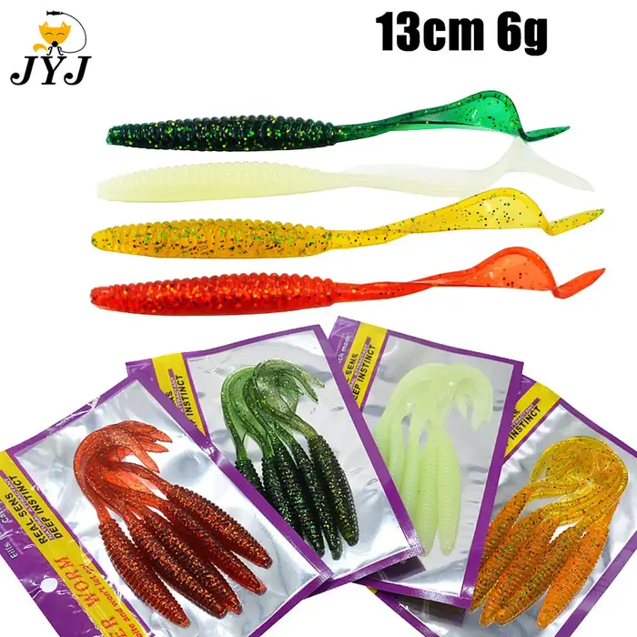 JYJ-Leurre de pêche à longue queue, appât souple, 13cm, 6g, filetage simple, faucille T64.Worm ove b