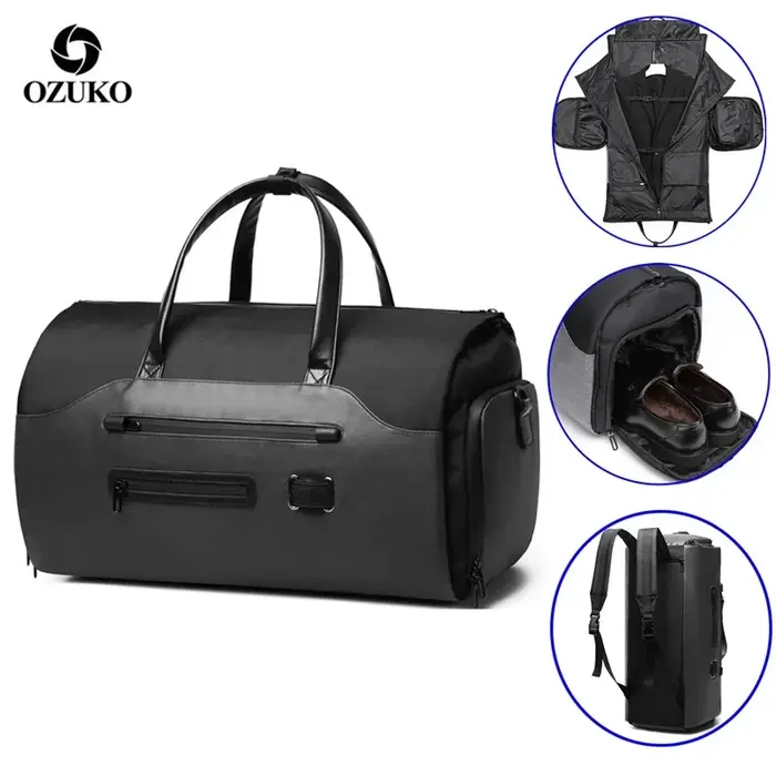 OZUKO-Sac à vêtement multifonction pour hommes, sac de voyage imperméable, grande capacité, poche po