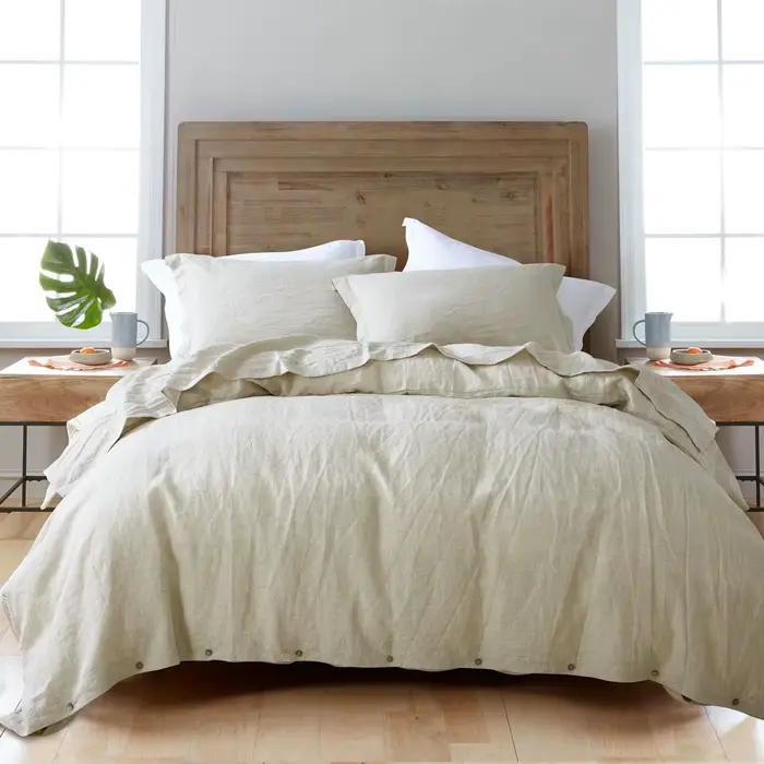Housse de couette 100% lin français naturel, douce et confortable, Queen, Textile de maison Durable 