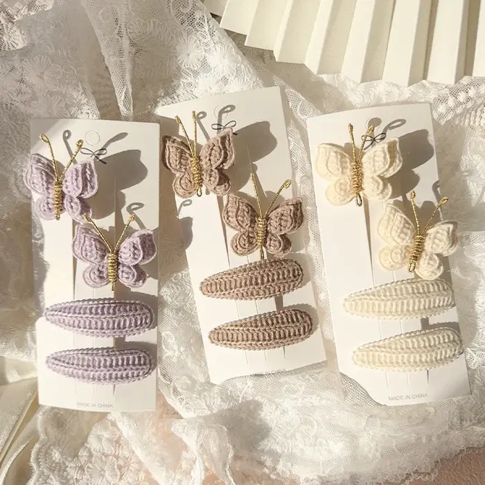 Pinces à cheveux en laine pour enfants, 4 pièces, douces et mignonnes, couvre-chef en tricot, Croche