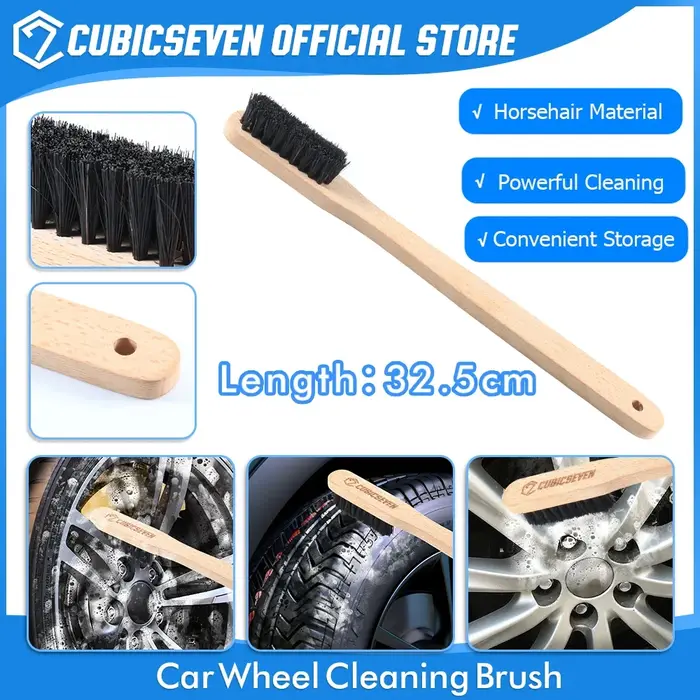Cubicseven-Brosse de détail de voiture, outil de livres de roues en crin de cheval, longue poignée, 