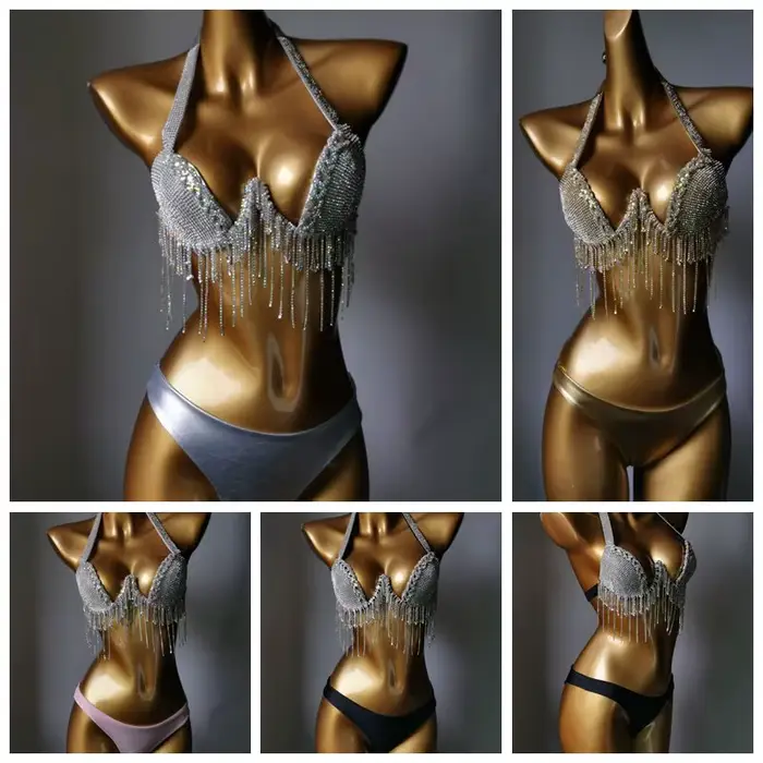 Bikini en cristal avec tige, maillot de bain blingbling, maillot de bain populaire, mode bar, 2023