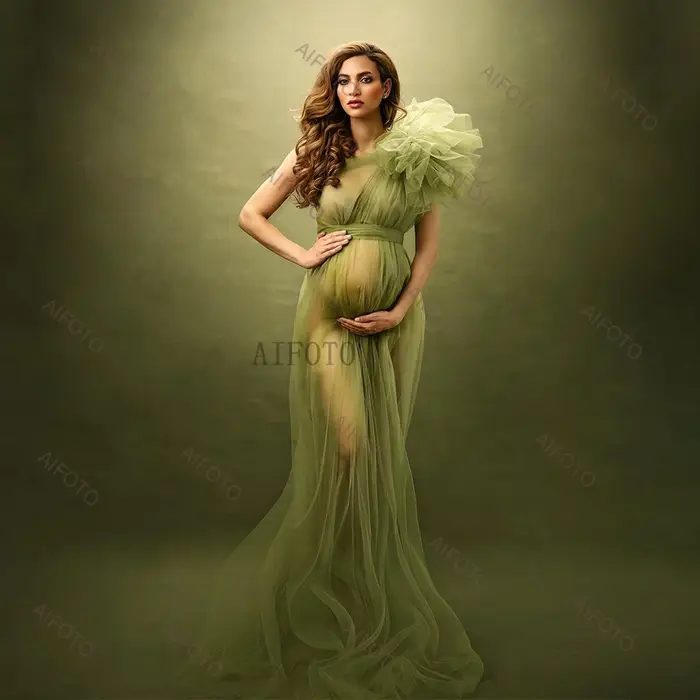 Robes d'accessoires de photographie de maternité, asymétrique épaule dénudée, en Tulle, Sexy, en mai