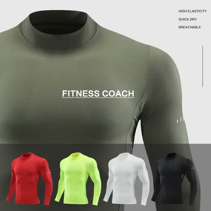 Hommes Compression Sport hauts cols hauts élasticité respirant T-Shirt salle de Sport course sweat F