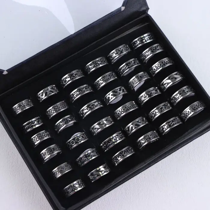 Bague Simple en acier inoxydable pour hommes et femmes, 10 pièces/lot, vente en gros, beaux bijoux P