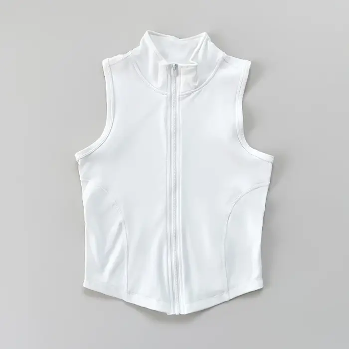 Yoga pour femmes, fitness, vêtements de sport, col montant sans manches, gilet d'exercice à fermetur