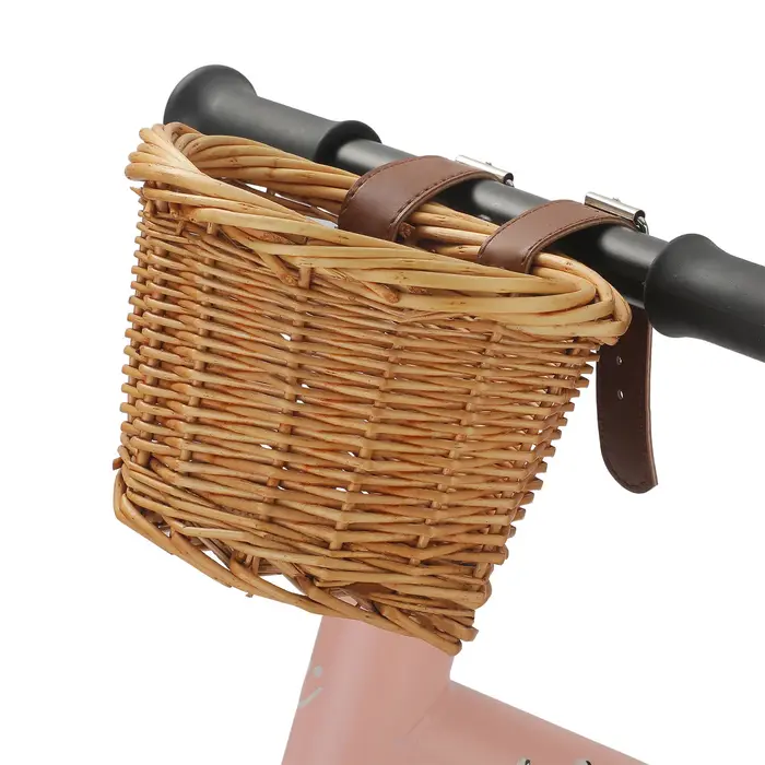 Panier de vélo en osier forme D pour enfants avec sangles en cuir accessoires de cyclisme rangement avant scooter occasions spéciales famille