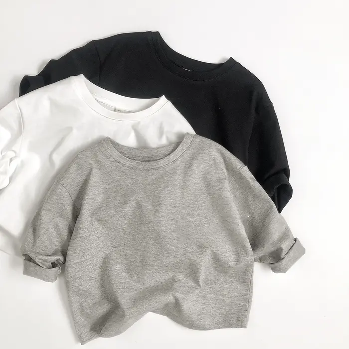 T-Shirt à manches longues en coton pour enfants de 2 à 7 ans, chemise basique ample, vêtements corée