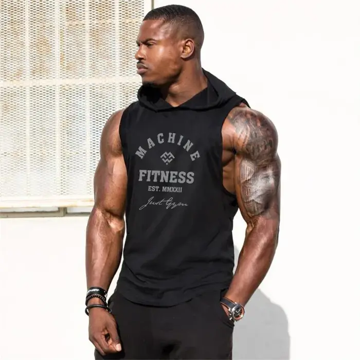 Vêtements de Sport à capuche homme débardeur été coton respirant Fitness musculation sans manches