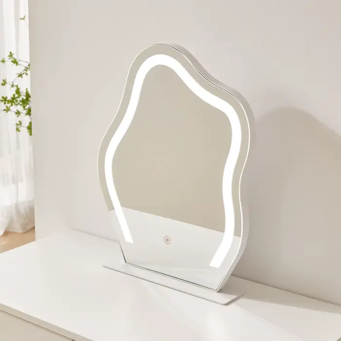 Ensemble de commode avec miroir et bande lumineuse, commode de maquillage blanche avec 2 portes de p